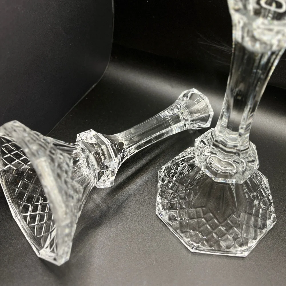 Elegant Vintage Regency 8” Heavy Lead Crystal Candlesticks- Pair
